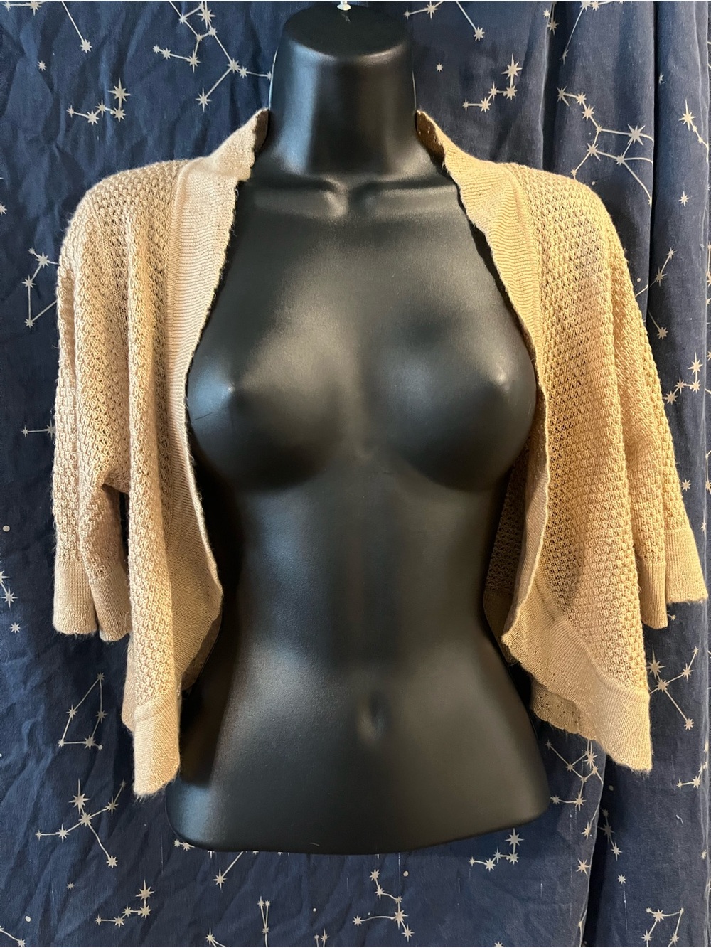 Cyrus Cropped Open-Front Knit Shrug in Camel